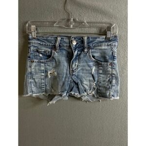 American Eagle Women's‎ Denim Shorts Junior Size 2 Distressed Frayed Hem Stretch
